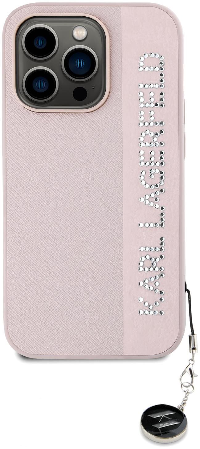 Karl Lagerfeld PU Saffiano Rhinestone Charm Zadní Kryt pro iPhone 14 Pro Pink