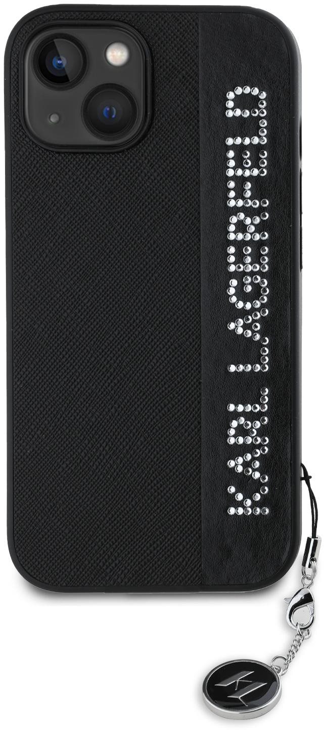 Karl Lagerfeld PU Saffiano Rhinestone Charm Zadní Kryt pro iPhone 15 Black