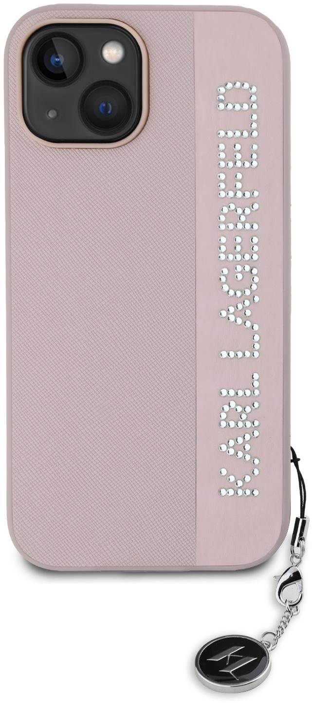 Karl Lagerfeld PU Saffiano Rhinestone Charm Zadní Kryt pro iPhone 15 Pink