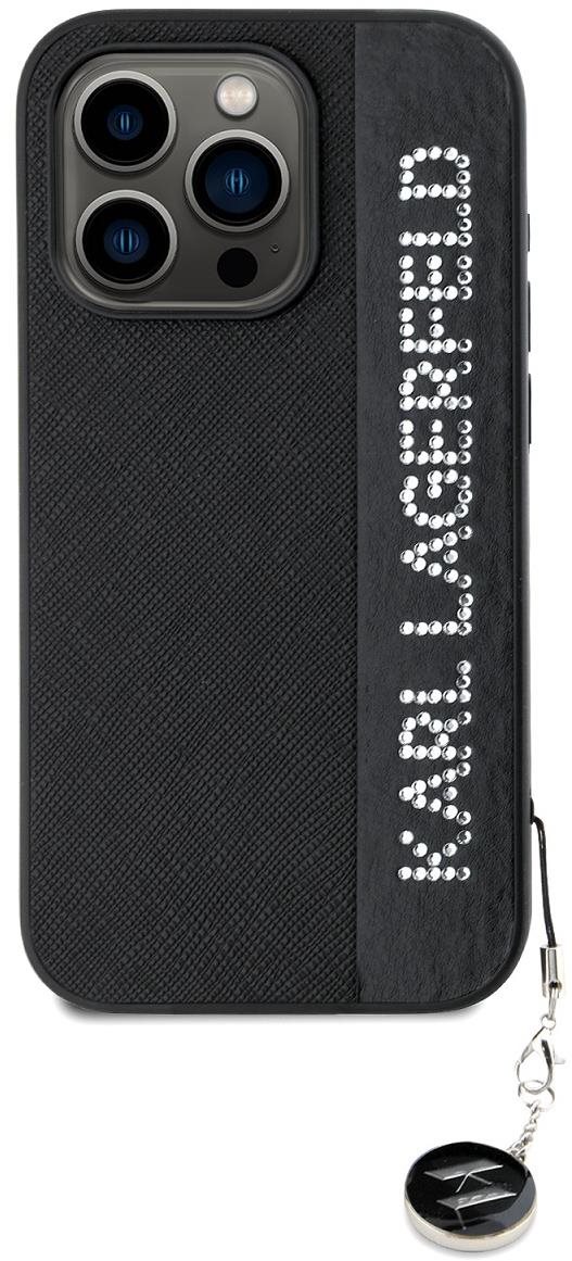 Karl Lagerfeld PU Saffiano Rhinestone Charm Zadní Kryt pro iPhone 15 Pro Max Black