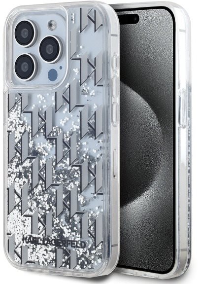 Karl Lagerfeld Liquid Glitter Monogram Gradient Zadní Kryt pro iPhone 15 Pro White