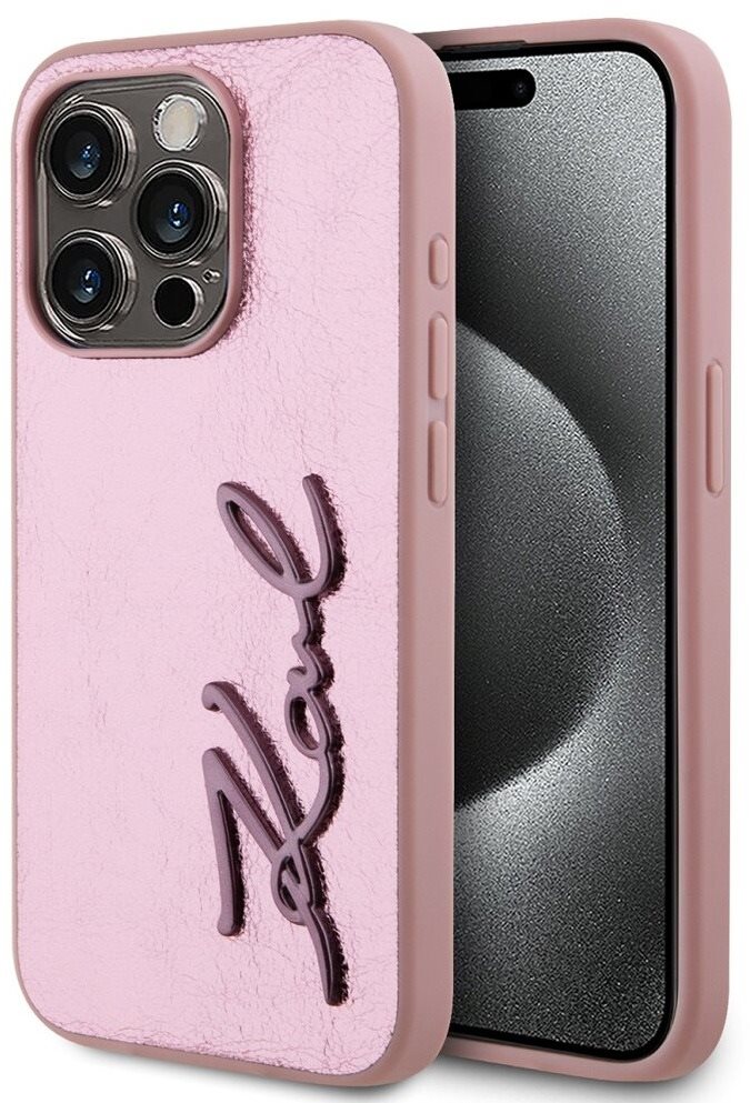 Karl Lagerfeld Wrinkled PU Signature Logo Zadní Kryt pro iPhone 15 Pro Max Pink
