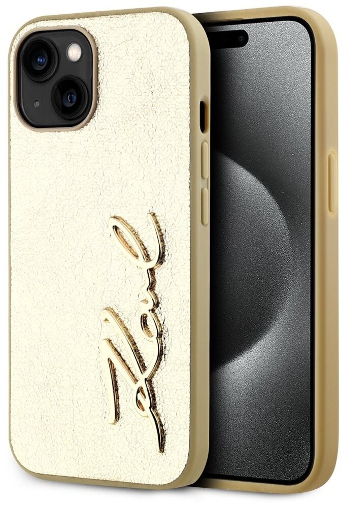 Karl Lagerfeld Wrinkled PU Signature Logo Zadní Kryt pro iPhone 15 Gold