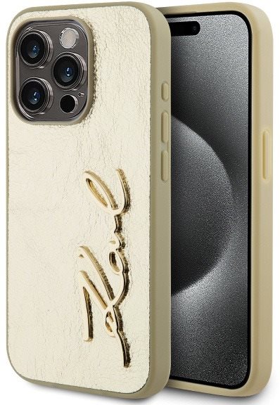 Karl Lagerfeld Wrinkled PU Signature Logo Zadní Kryt pro iPhone 15 Pro Gold