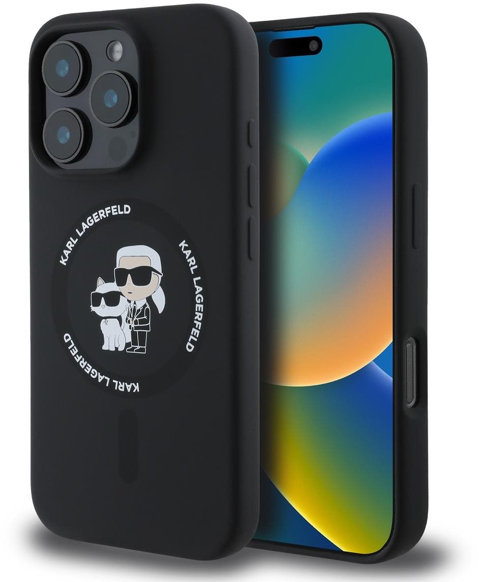 Karl Lagerfeld Liquid Silicone Karl and Choupette MagSafe Zadní Kryt pro iPhone 16 Pro Black