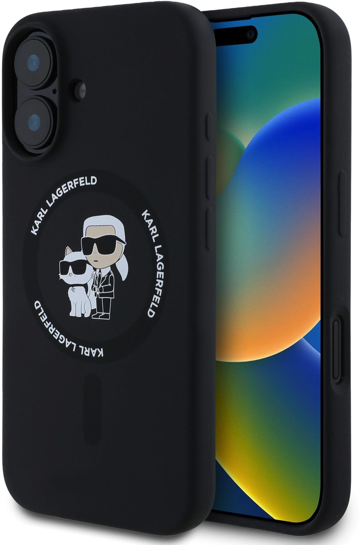 Karl Lagerfeld Liquid Silicone Karl and Choupette MagSafe Zadní Kryt pro iPhone 16 Plus Black
