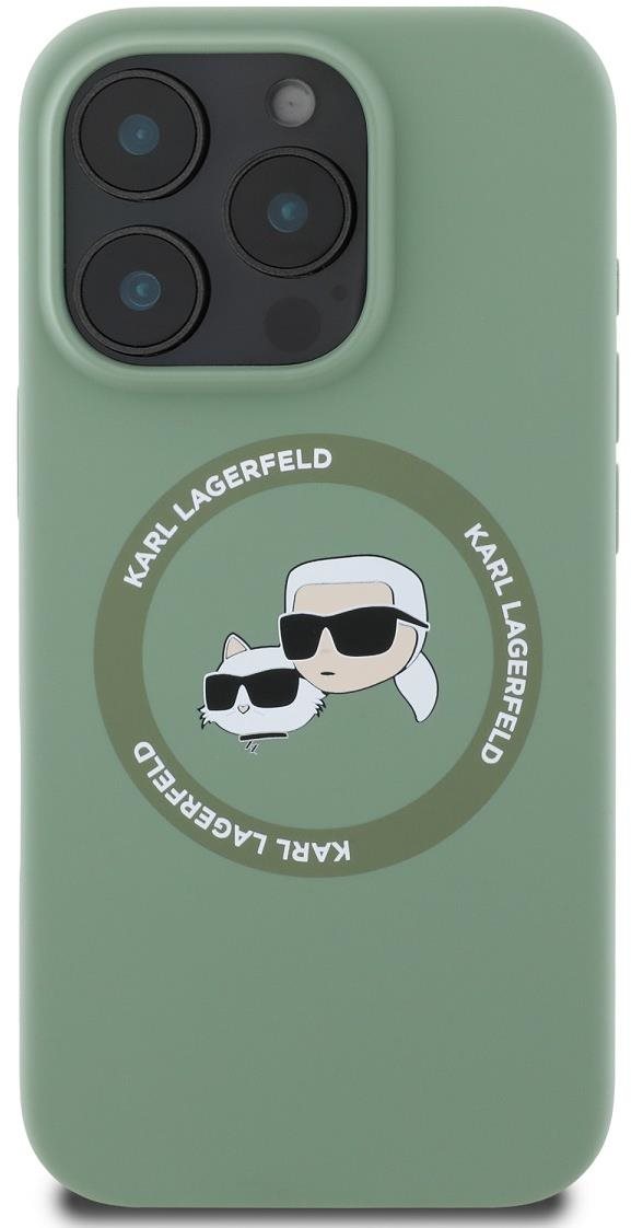 Karl Lagerfeld Liquid Silicone K&CH Heads MagSafe Zadní Kryt pro iPhone 16 Pro Max Kaki