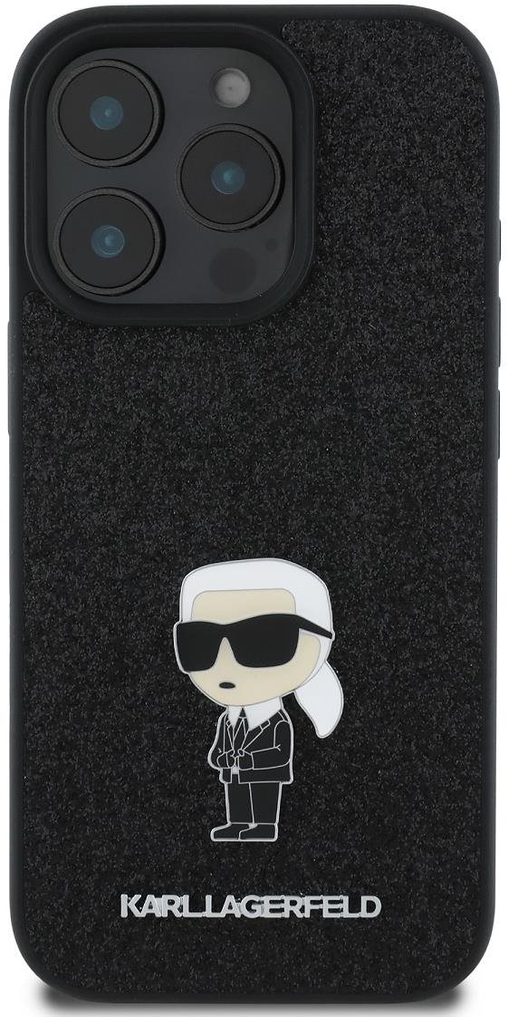 Karl Lagerfeld Fixed Glitter Metal Ikonik Zadní Kryt pro iPhone 16 Pro Black