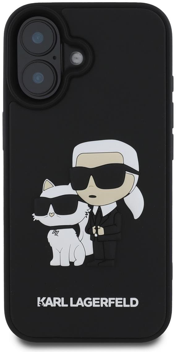 Karl Lagerfeld 3D Rubber Karl and Choupette Zadní Kryt pro iPhone 16 Black
