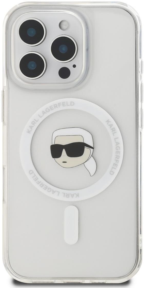 Karl Lagerfeld IML Karl Head Metal Frame MagSafe Zadní Kryt pro iPhone 16 Pro Max Transparent