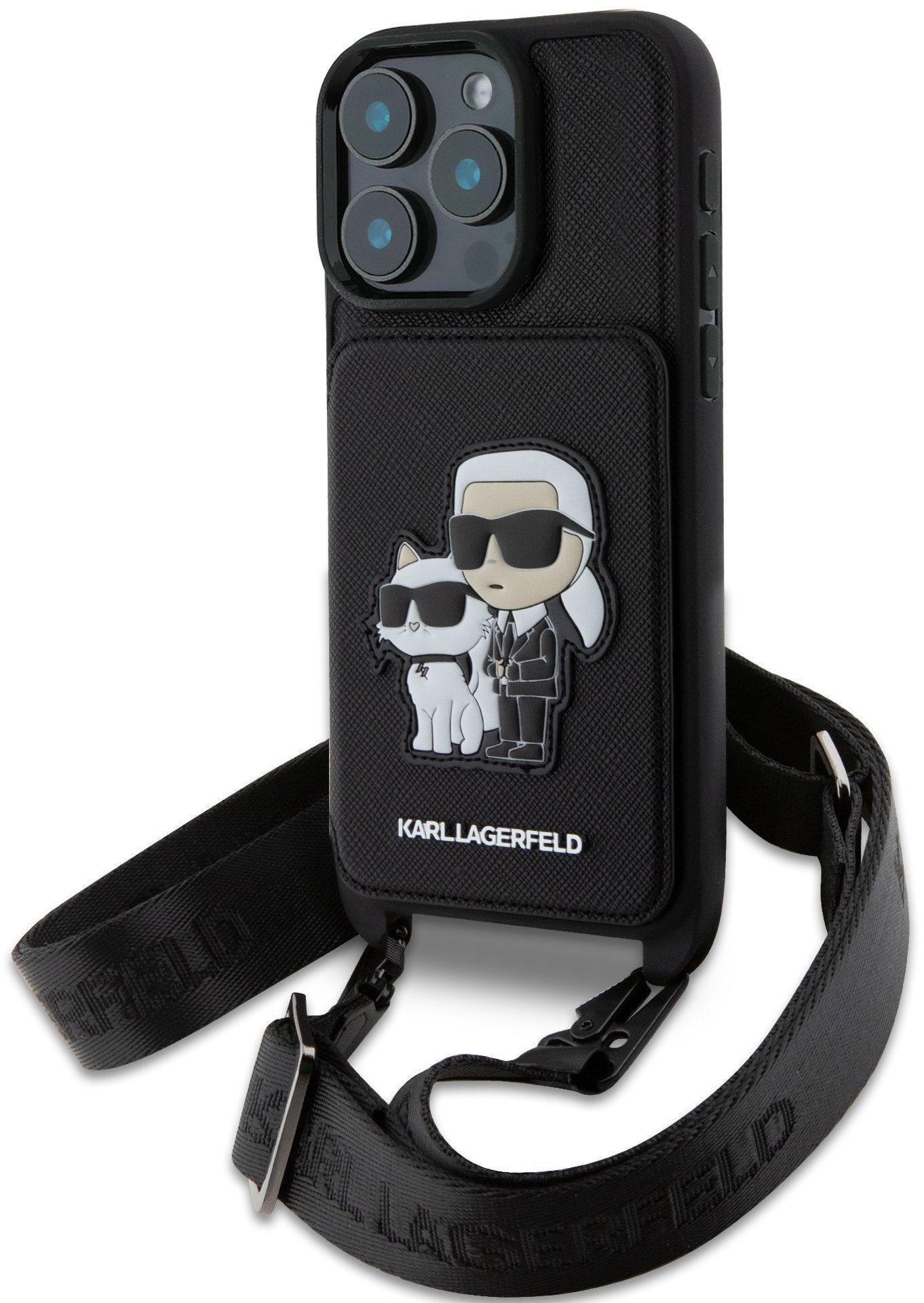 Karl Lagerfeld Saffiano Crossbody Popruh Karl and Choupette Kryt pro iPhone 16 Pro Black