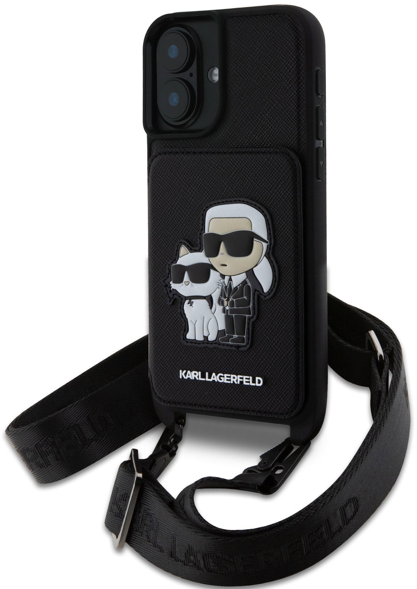 Karl Lagerfeld Saffiano Crossbody Popruh Karl and Choupette Kryt pro iPhone 16 Black