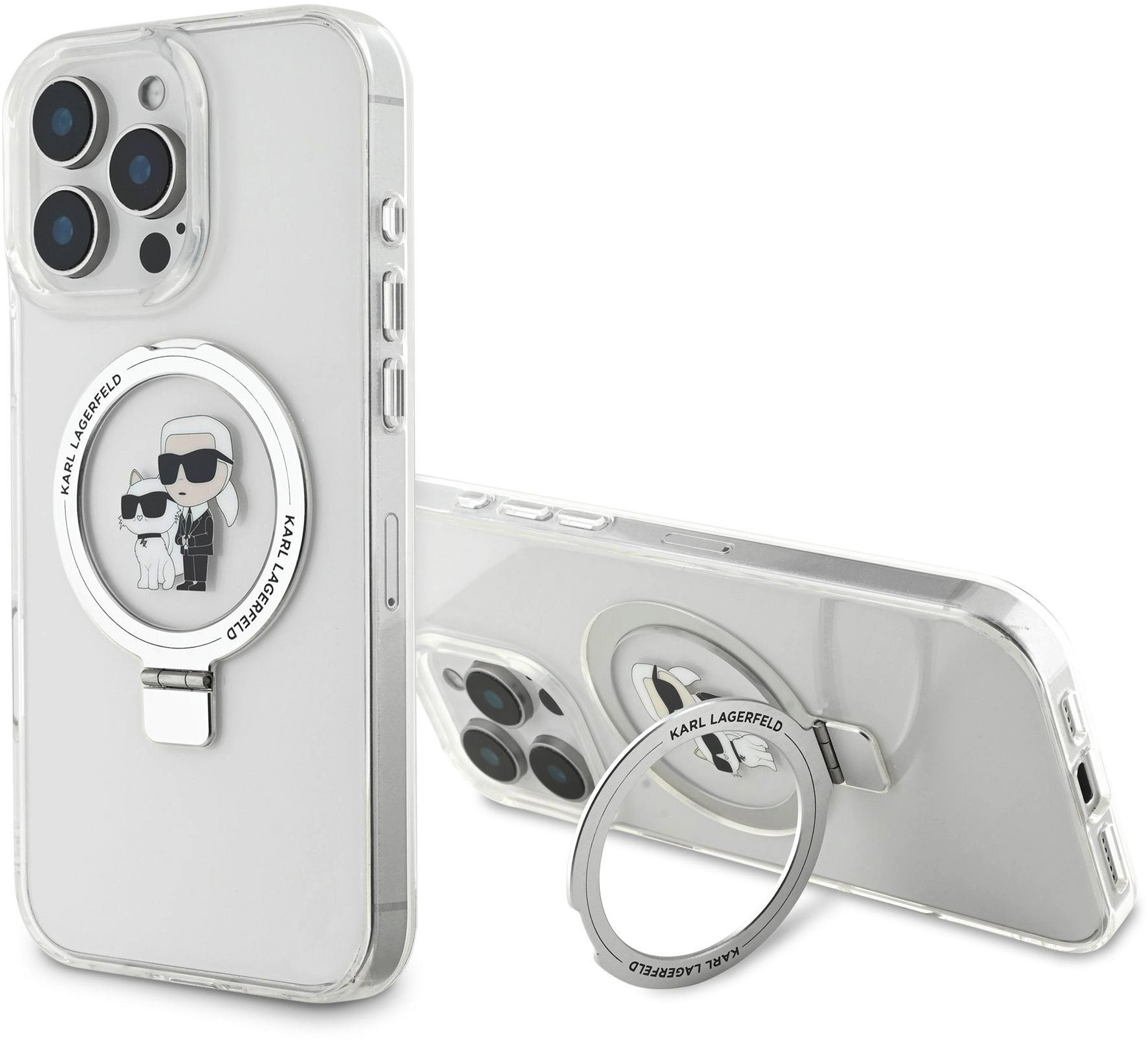 Karl Lagerfeld Ringstand Karl and Choupette MagSafe Zadní Kryt pro iPhone 16 Pro Max White