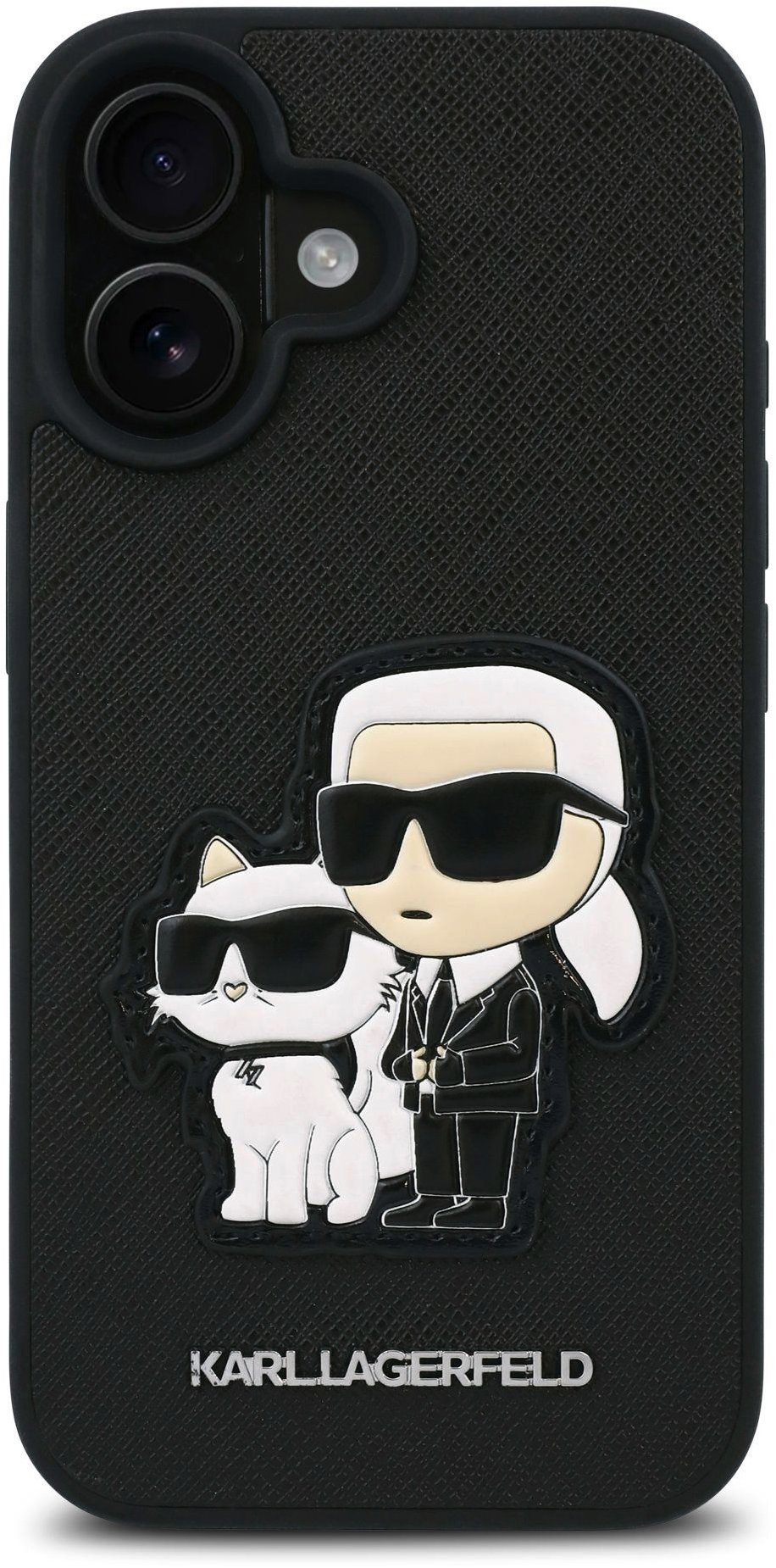 Karl Lagerfeld PU Saffiano Karl and Choupette Zadní Kryt pro iPhone 16 Black