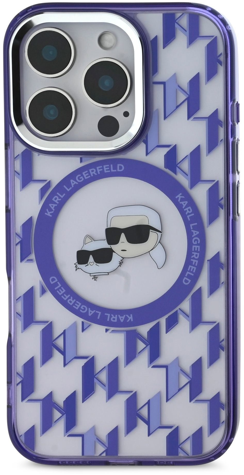 Karl Lagerfeld IML Monogram K&CH Heads MagSafe Zadní Kryt pro iPhone 16 Pro Purple