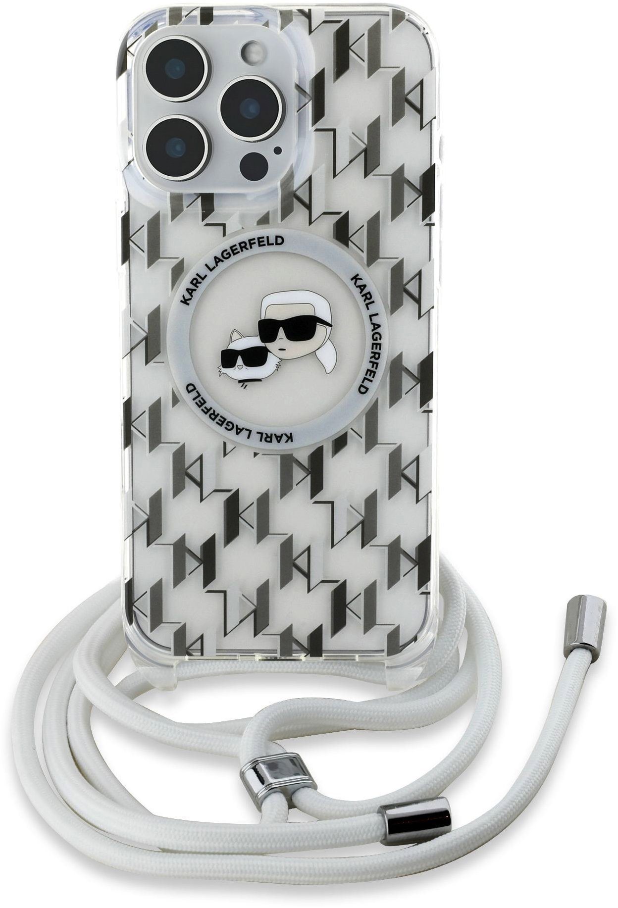 Karl Lagerfeld IML Monogram Crossbody K&CH Heads MagSafe Zadní Kryt pro iPhone 16 Pro Max Transparen