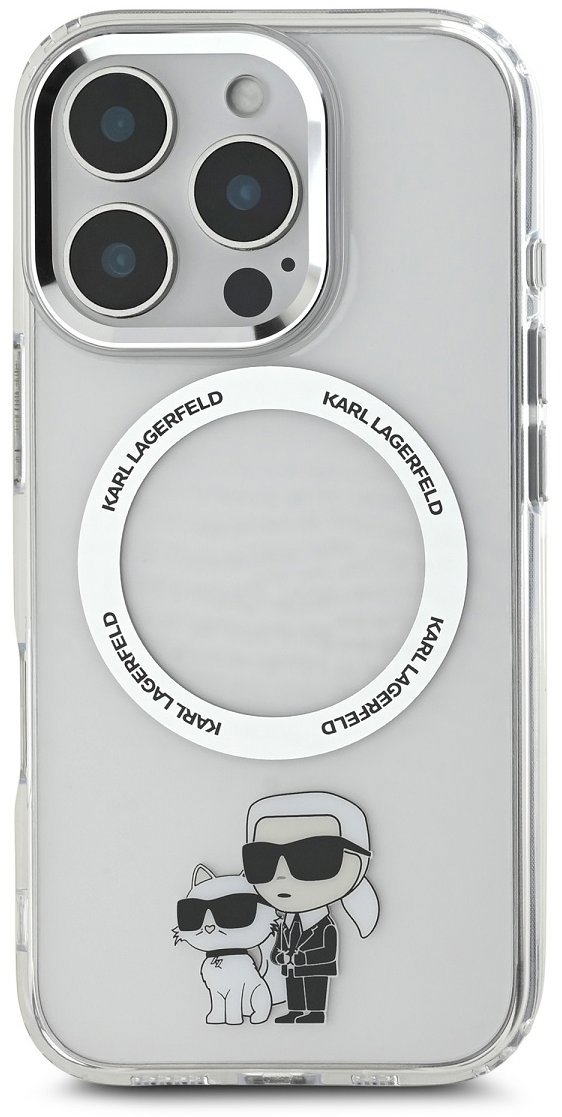 Karl Lagerfeld IML Karl and Choupette MagSafe Zadní Kryt pro iPhone 16 Pro Max Transparent