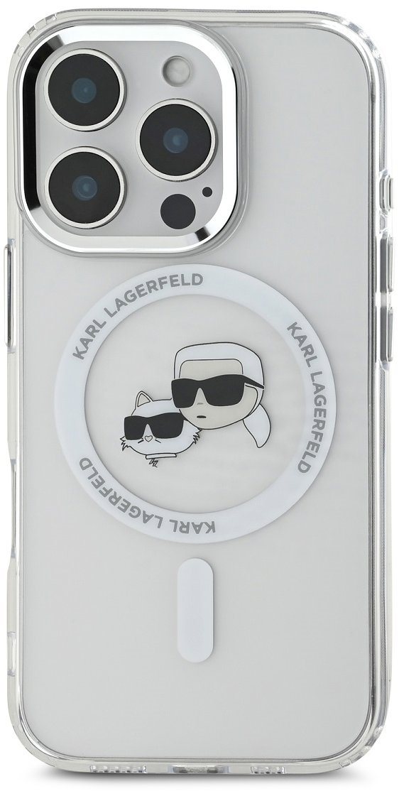 Karl Lagerfeld IML K&CH Heads Metal Frame MagSafe Zadní Kryt pro iPhone 16 Pro Max Transparent