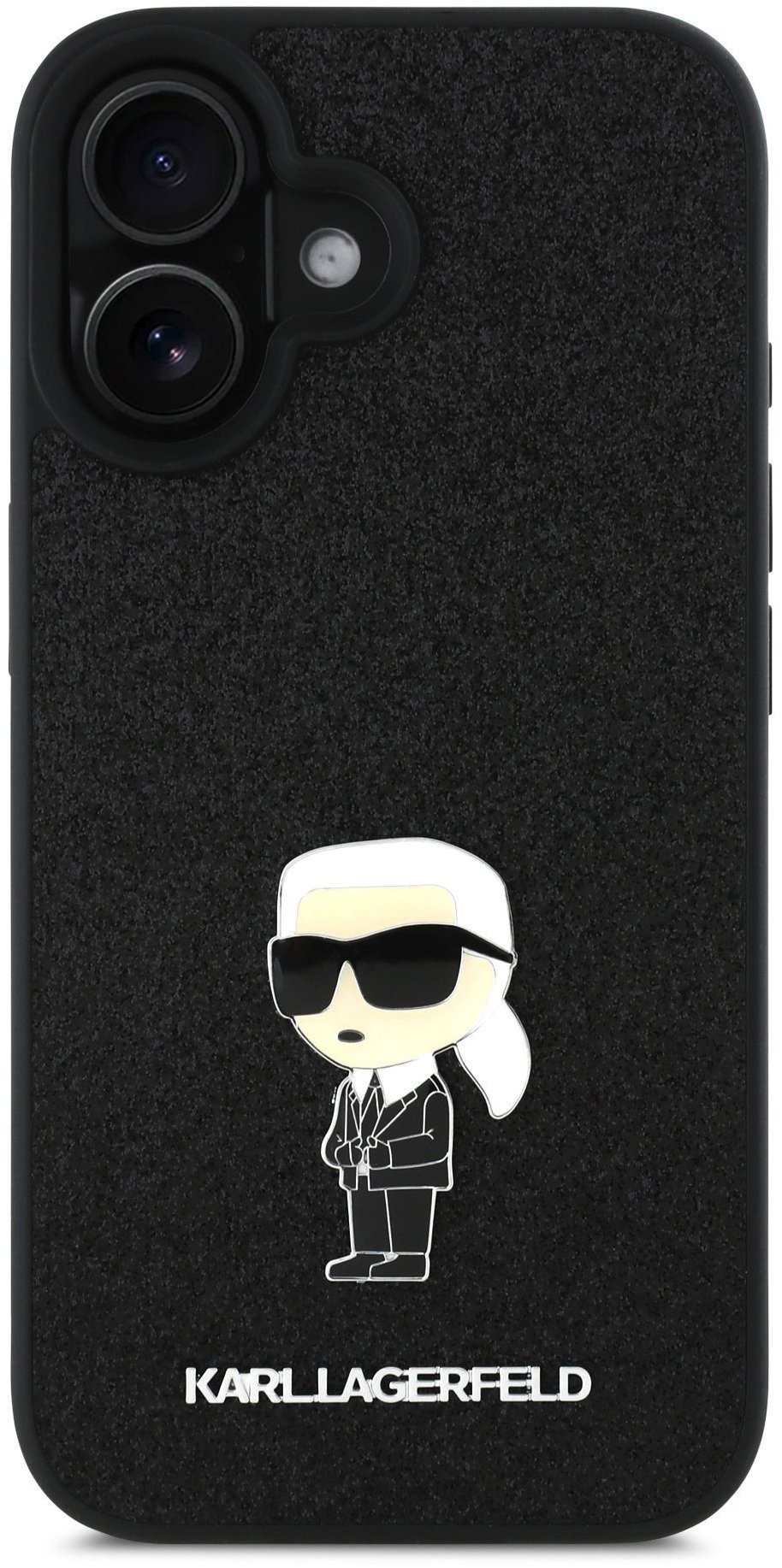 Karl Lagerfeld Fixed Glitter Metal Ikonik Zadní Kryt pro iPhone 16 Black