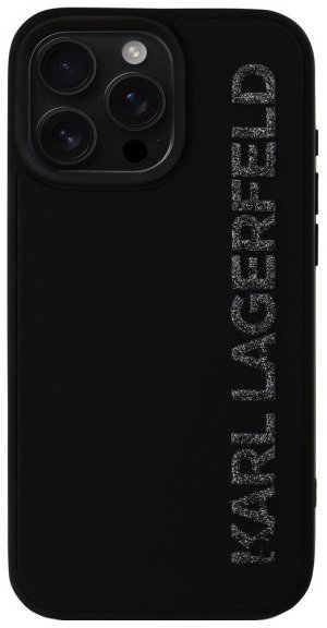 Karl Lagerfeld 3D Rubber Glitter Logo Zadní Kryt pro iPhone 16 Pro Black