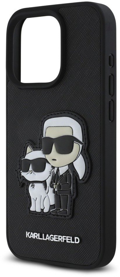 Karl Lagerfeld PU Saffiano Karl and Choupette Zadní Kryt pro iPhone 15 Pro Black