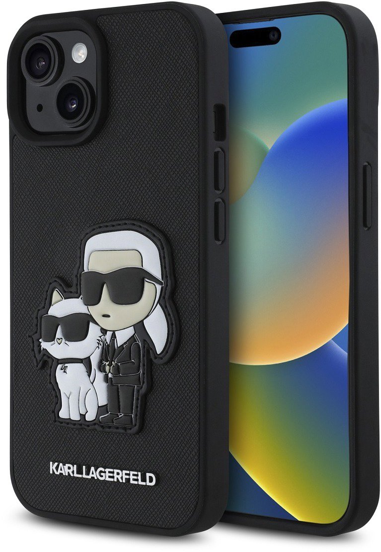 Karl Lagerfeld PU Saffiano Karl and Choupette Zadní Kryt pro iPhone 15 Black