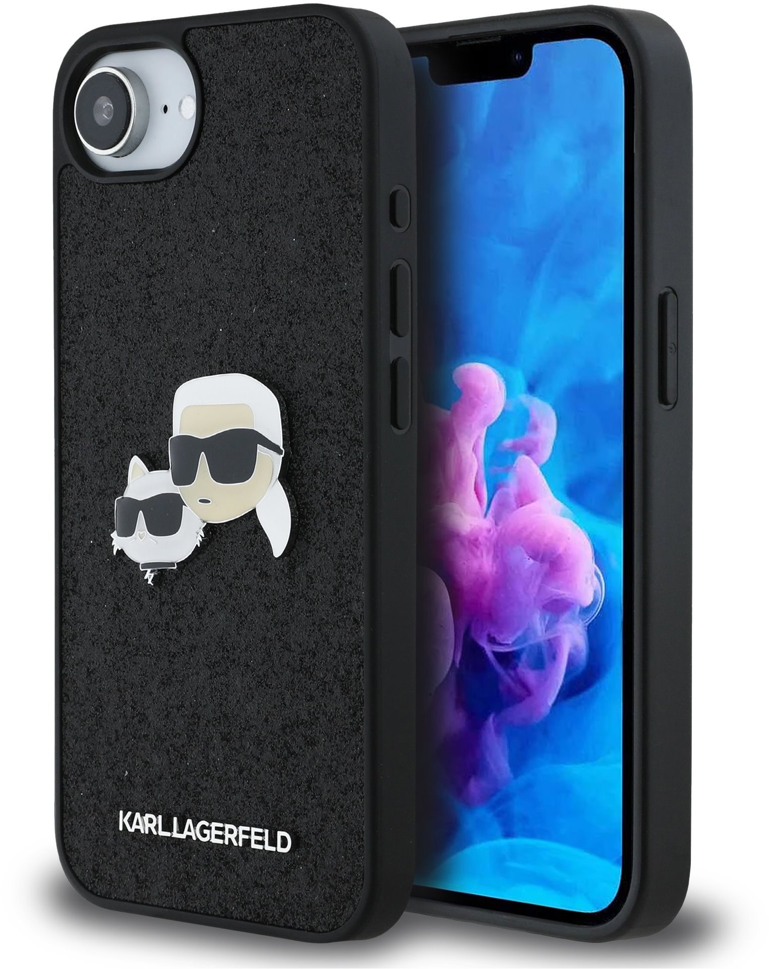 Karl Lagerfeld Fixed Glitter Metal K&CH Zadní Kryt pro iPhone 16e Black