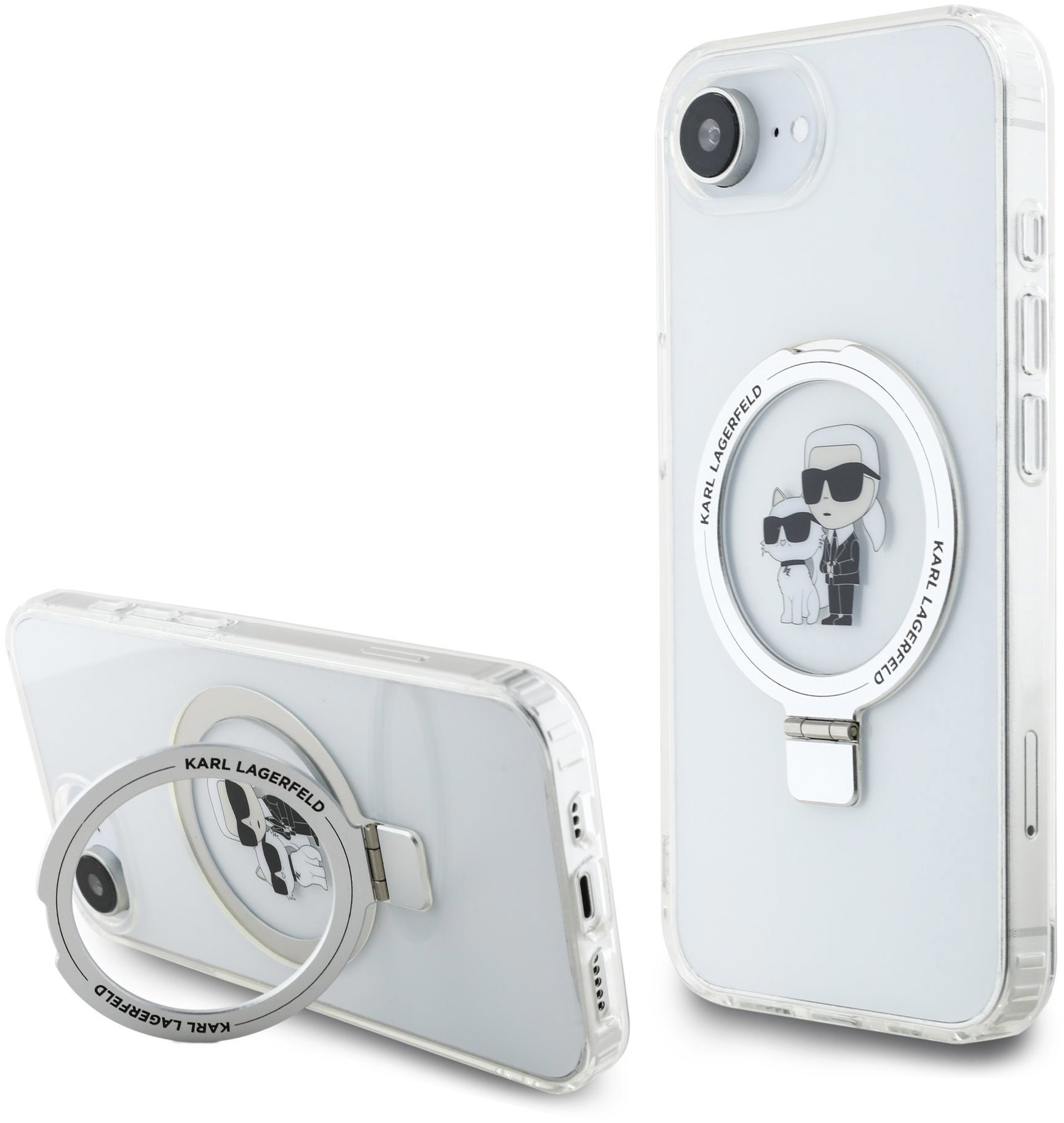 Karl Lagerfeld Ringstand Karl and Choupette MagSafe Zadní Kryt pro iPhone 16e White