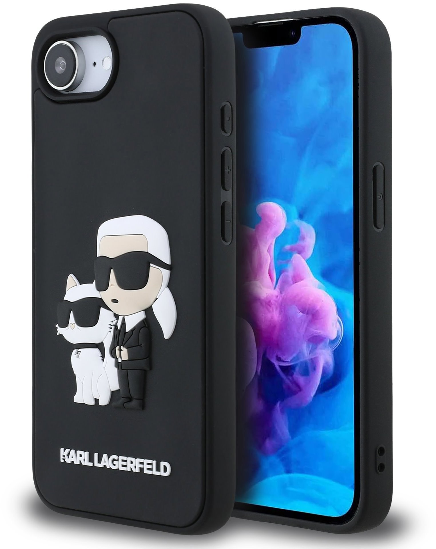 Karl Lagerfeld 3D Rubber Karl and Choupette Zadní Kryt pro iPhone 16e Black