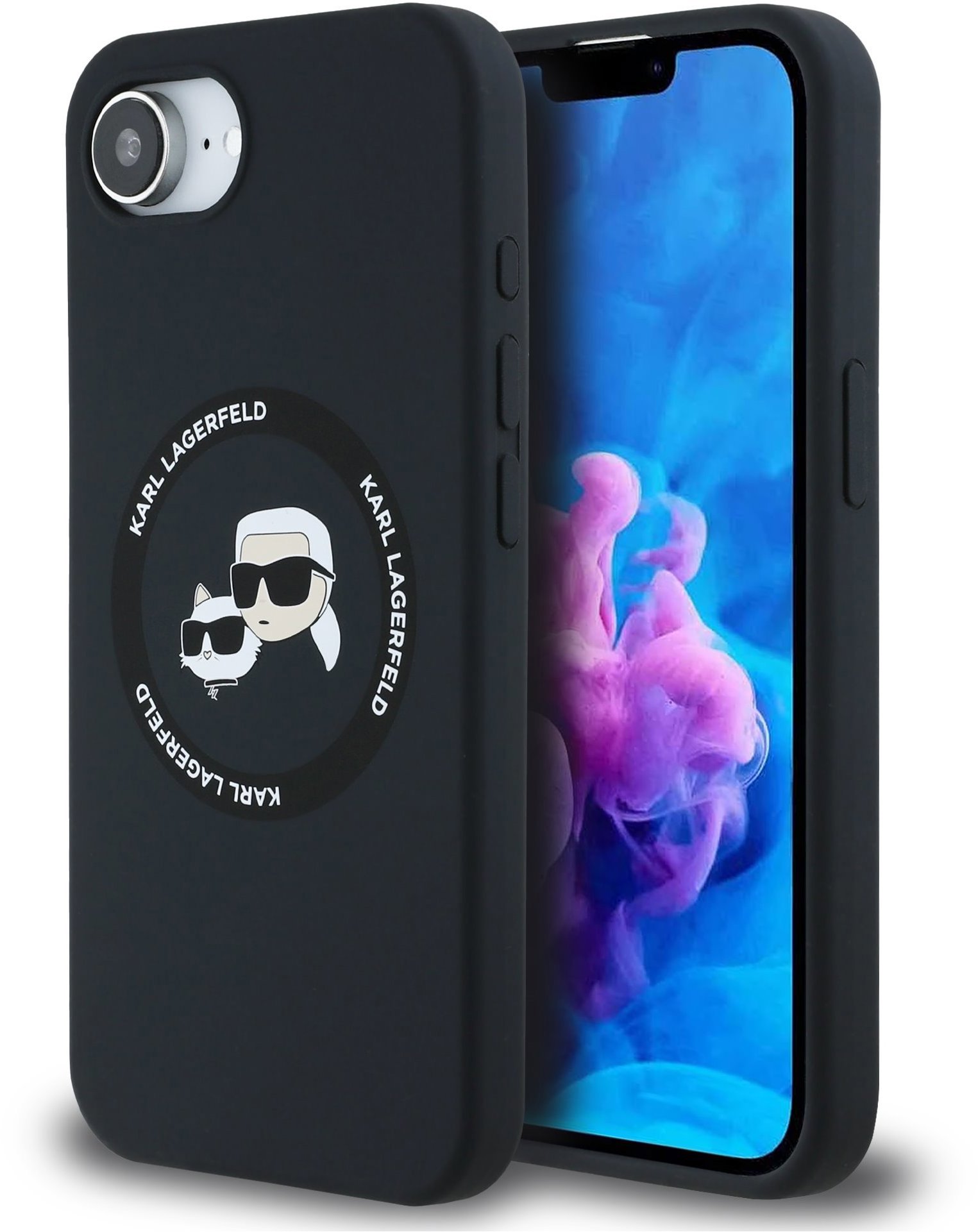 Karl Lagerfeld Liquid Silicone K&CH Heads MagSafe Zadní Kryt pro iPhone 16e Black