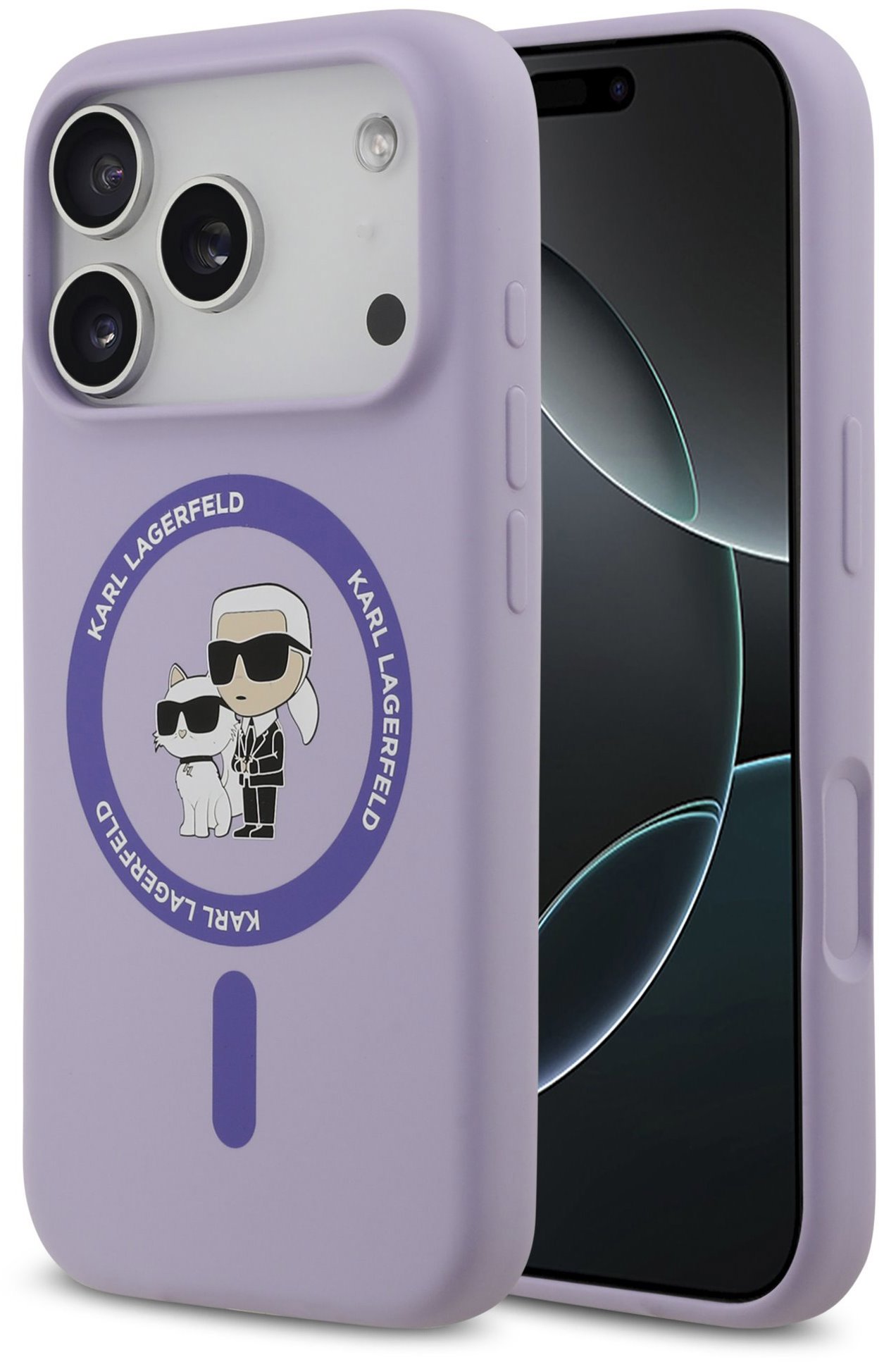 Karl Lagerfeld Liquid Silicone Karl and Choupette MagSafe Zadní Kryt pro iPhone 17 Pro Purple