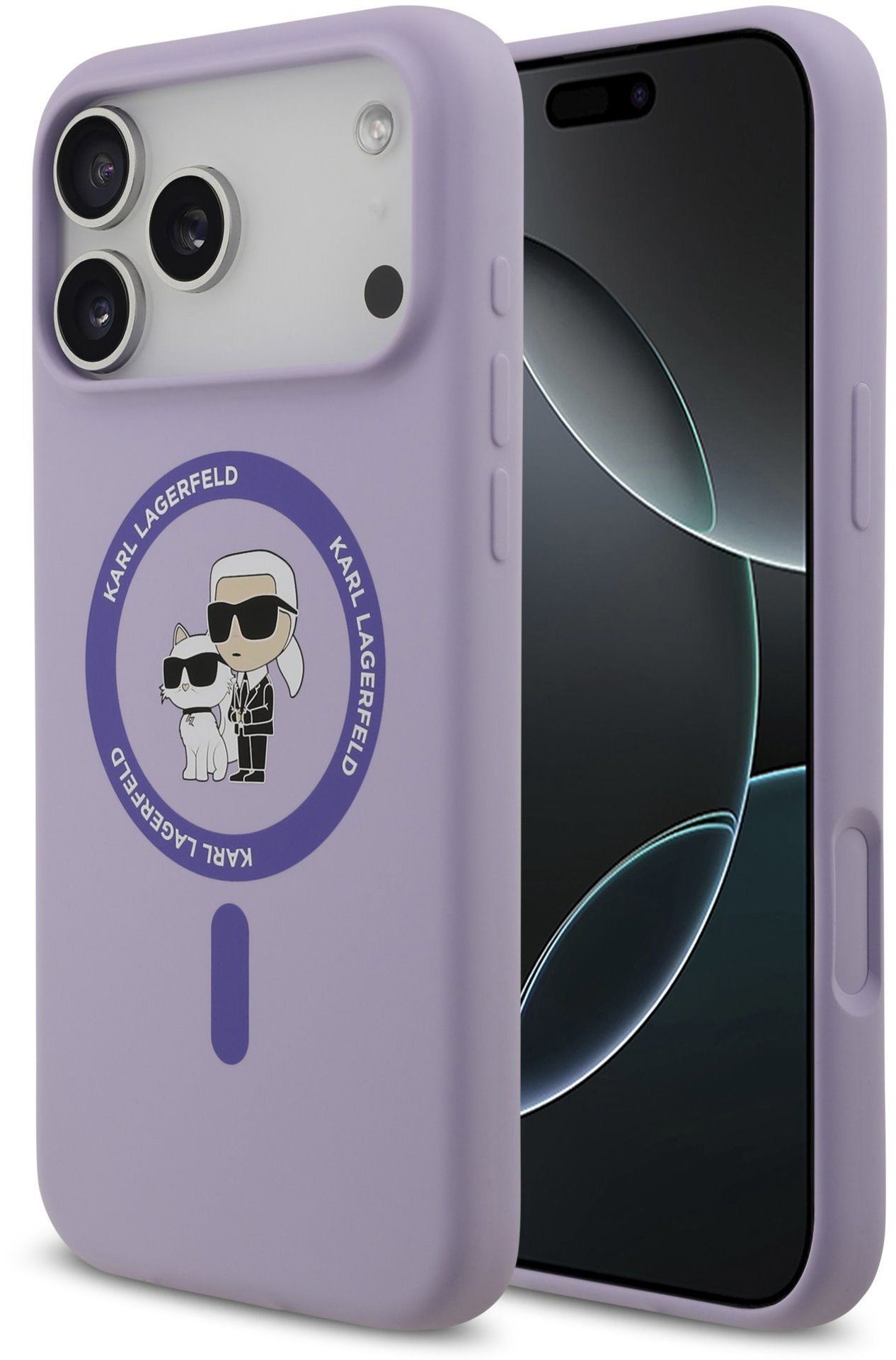 Karl Lagerfeld Liquid Silicone Karl and Choupette MagSafe Zadní Kryt pro iPhone 17 Pro Max Purple