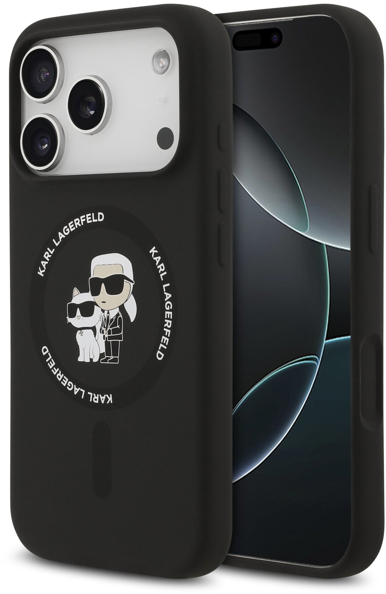 Karl Lagerfeld Liquid Silicone Karl and Choupette MagSafe Zadní Kryt pro iPhone 17 Pro Black