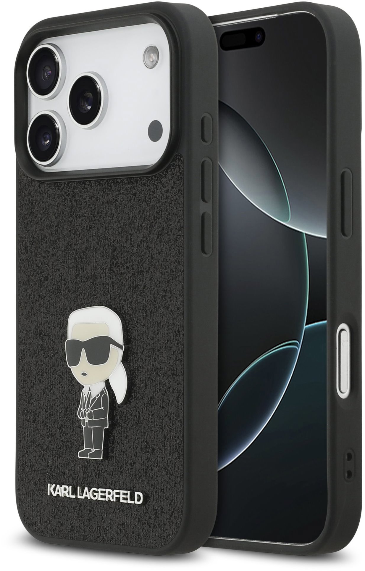 Karl Lagerfeld Fixed Glitter Metal Ikonik Zadní Kryt pro iPhone 17 Pro Black