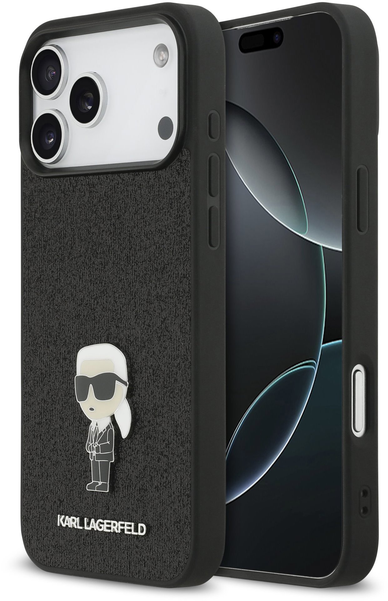 Karl Lagerfeld Fixed Glitter Metal Ikonik Zadní Kryt pro iPhone 17 Pro Max Black