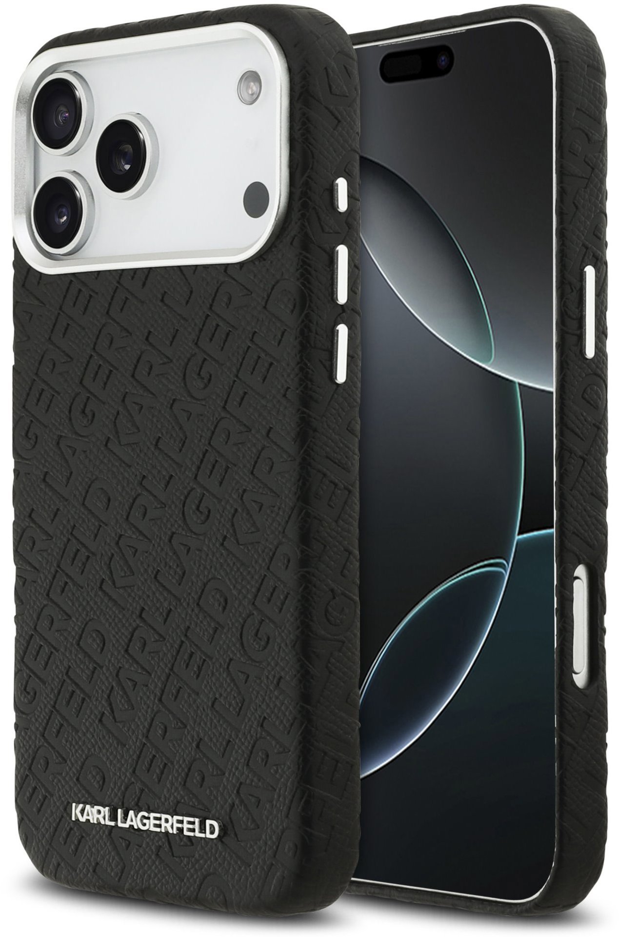 Karl Lagerfeld Grained PU Repeated Logo MagSafe Zadní Kryt pro iPhone 17 Pro Max Black