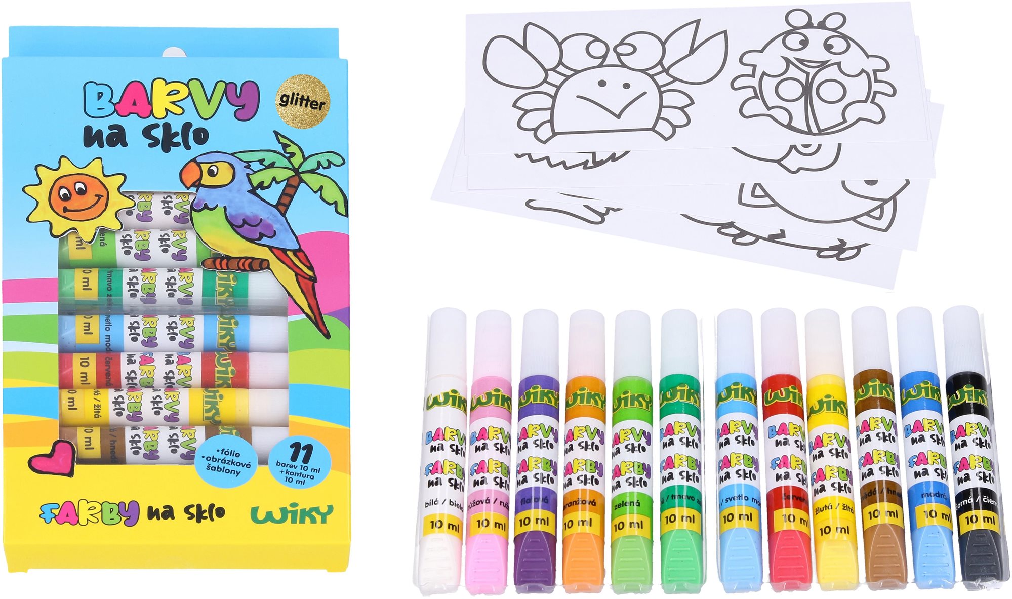 Wiky Barvy na sklo glitter 11 + 1 10 ml