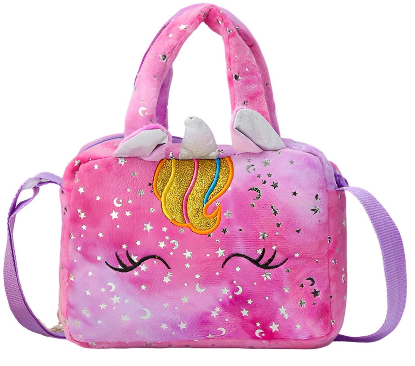 Excellent Plyšová kabelka tmavě růžová - Jednorožec