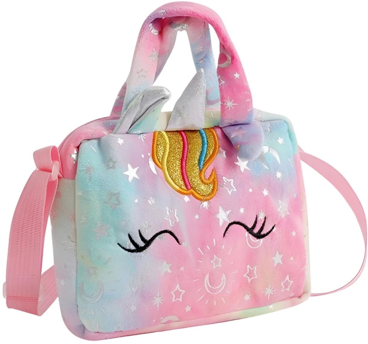 Excellent Plyšová kabelka světle růžová - Jednorožec