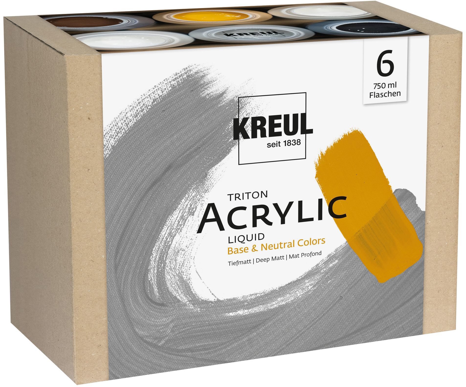 KREUL Triton sada akrylových základních a neutrálních barev, 6 × 750 ml
