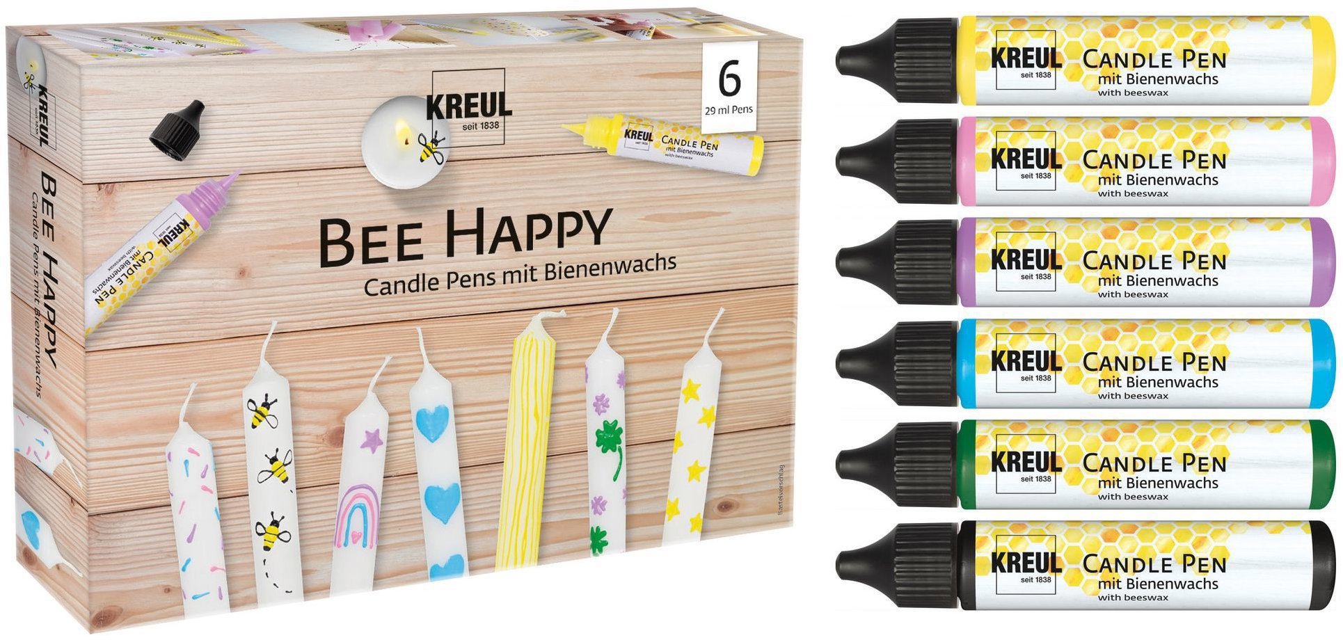 KREUL CANDLE PEN BEE HAPPY vosková pera pro malování svíček, 6 ks