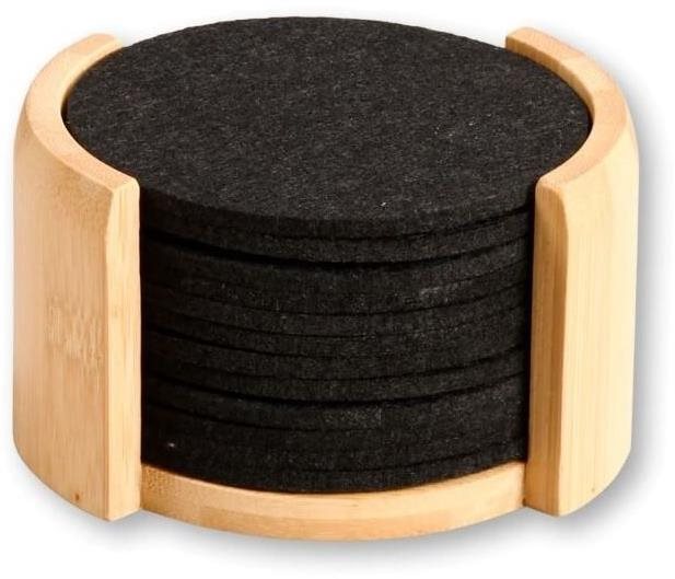 Kesper Podtácky 12 ks, průměr 10 cm, bambus/plsť, černé