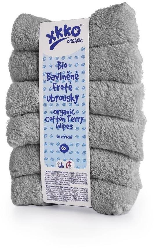 XKKO Organic BIO bavlněné froté ubrousky 21 × 21 cm, Silver 6 ks