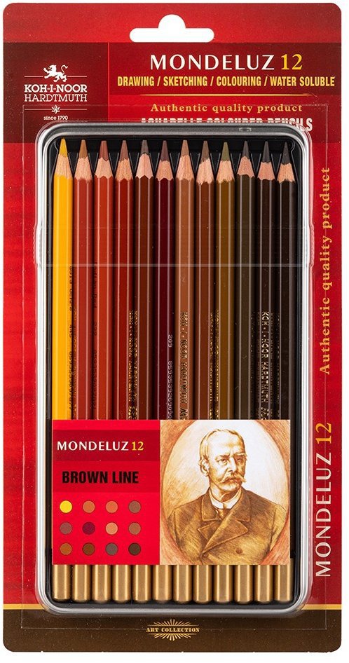 Koh-i-noor Mondeluz 3722/12 Umělecké pastelky, hnědá řada, v plechovém pouzdře 12 ks