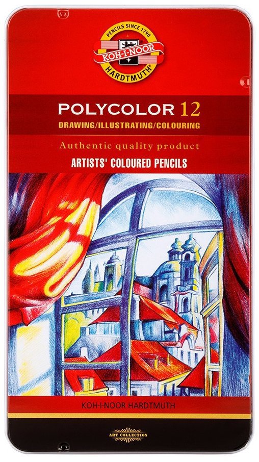 Koh-i-noor Polycolor 3822/12 Umělecké pastelky v plechovém pouzdře 12 ks