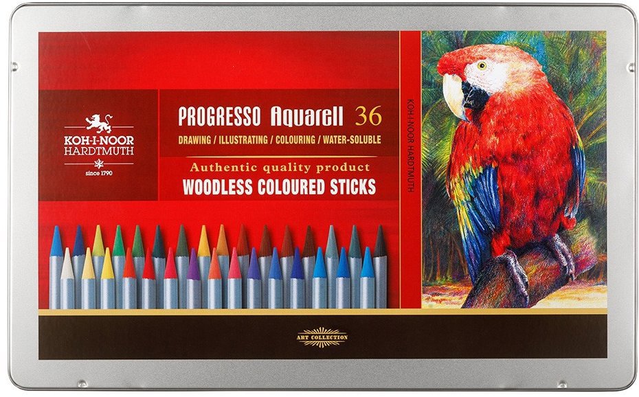 Koh-i-noor Progresso aquarell 8785/36 Akvarelové pastelky v laku, v plechovém pouzdře 36 ks