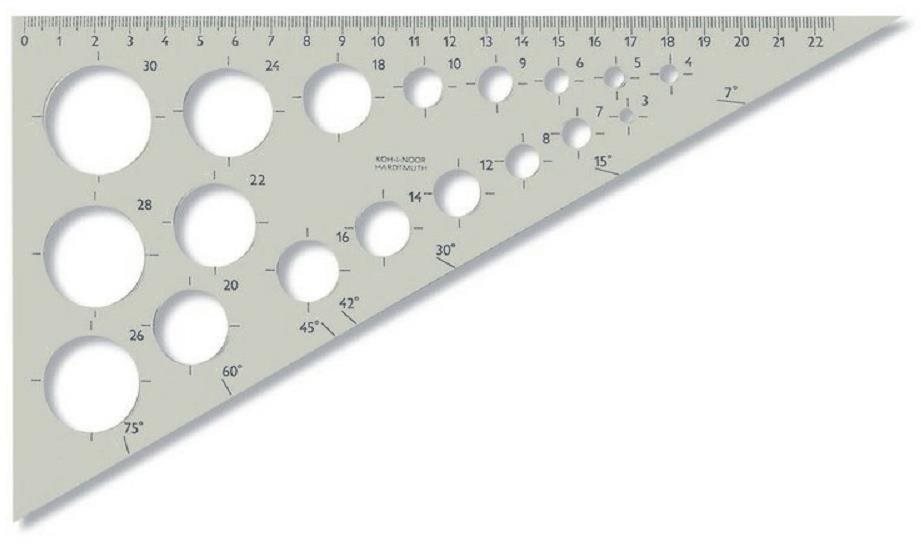 Koh-i-noor 745920 - pravítko trojúhelník 60/250 s tvary kružnic, kouřové