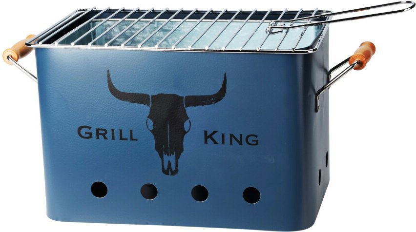 KOOPMAN Přenosný gril na dřevěné uhlí Grill King 43 × 20 cm modrý