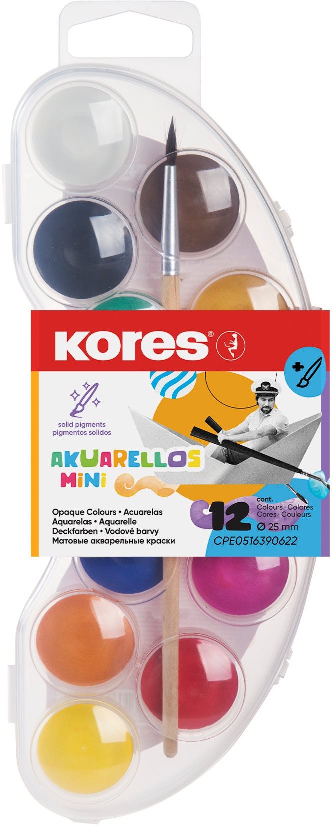 KORES AKUARELLOS MINI 25 mm 12 barev + štětec