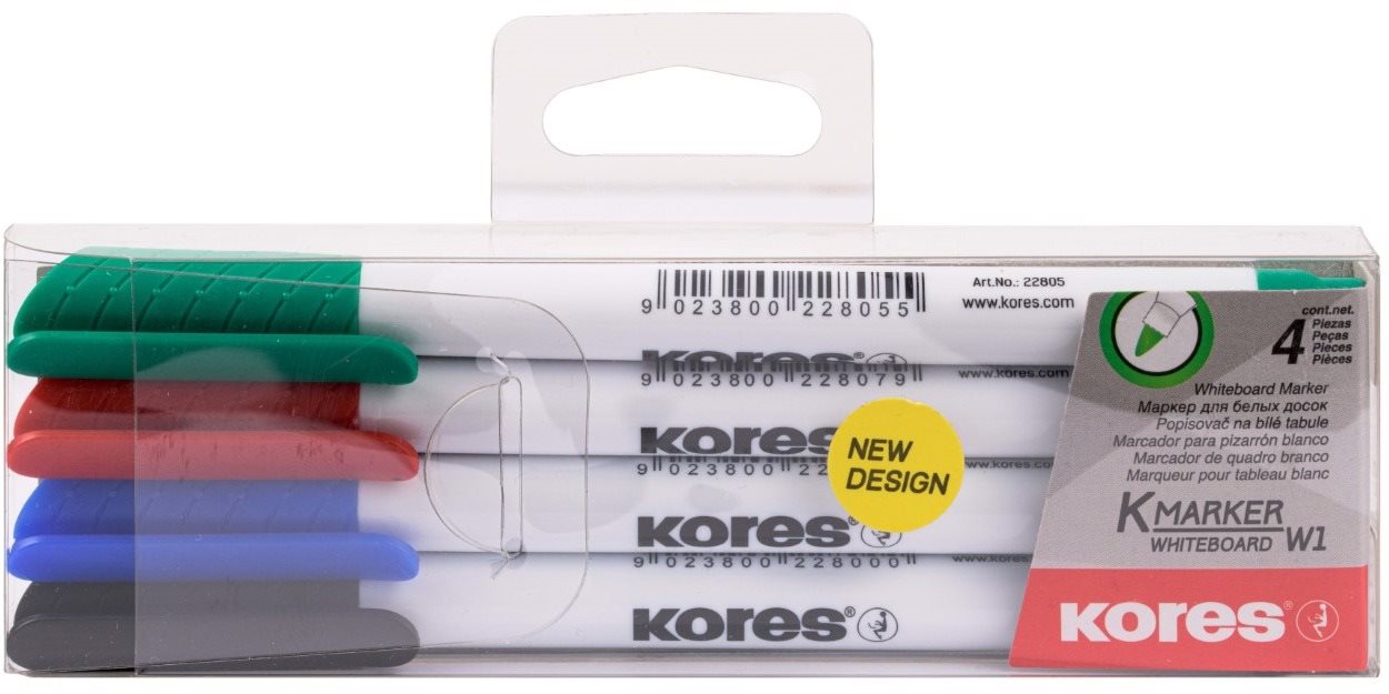 KORES K-MARKER na bílé tabule, tenký - sada 4 barev